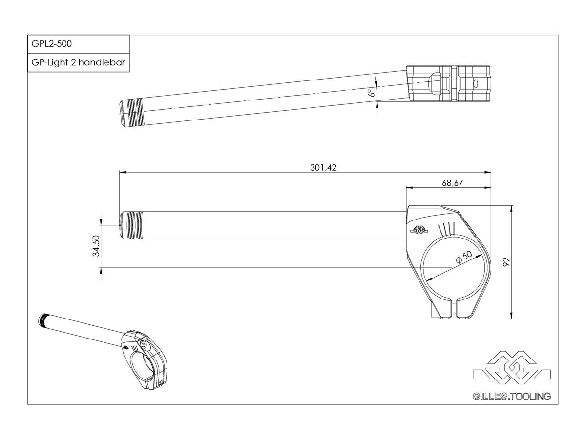 GILLES TOOLING BLACK GP-LIGHT 2 RACE HALF-HANDLEBARS 50 MM